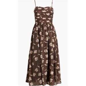 Charles Henry Floral‎ Print Midi Dress Ruched Sz Small NEW $138 Espresso Brown